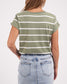 Foxwood Manly Stripe Vee Cotton Tee Sage/White Stripe | Women's T-Shirts | Gretel Lane