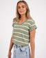 Foxwood Manly Stripe Vee Cotton Tee Sage/White Stripe | Women's T-Shirts | Gretel Lane