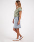 Foxwood Manly Stripe Vee Cotton Tee Sage/White Stripe | Women's T-Shirts | Gretel Lane