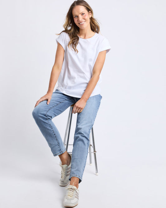 Foxwood Manly Crew Neck Cotton Tee White | Women's T-shirt | Gretel Lane
