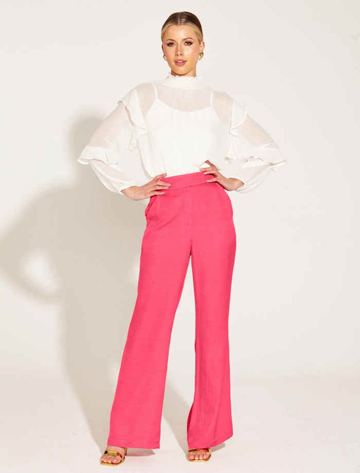 One and Only High Waisted Flared Pant (Hot Pink)