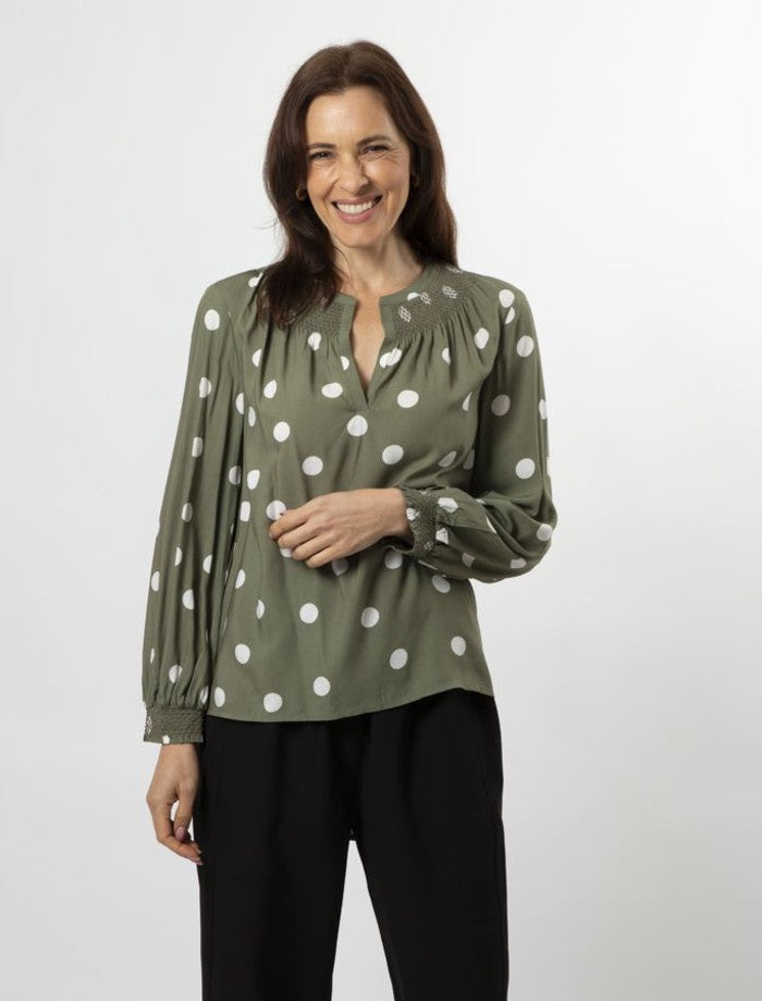 Polly Blouse (Olive Spot)