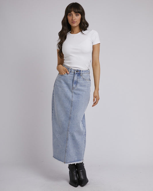 Ray Denim Maxi Skirt (Light Blue)