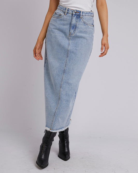 Ray Denim Maxi Skirt (Light Blue)