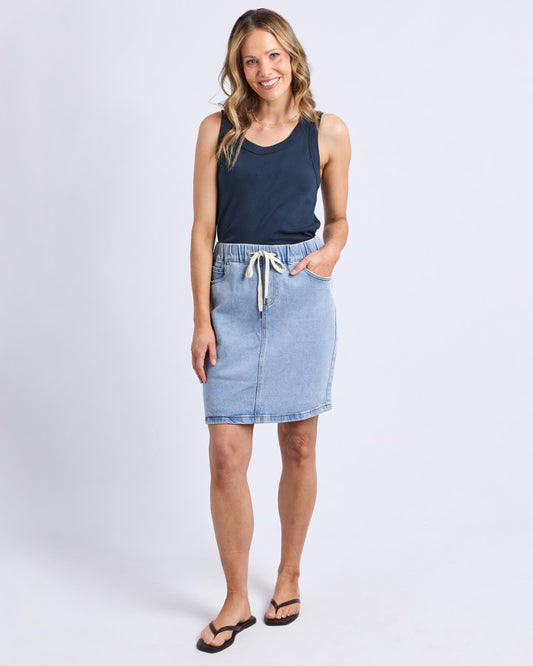 Foxwood Rio Stretch Denim Knee-length Skirt Blue | Women's Clothing | Gretel Lane