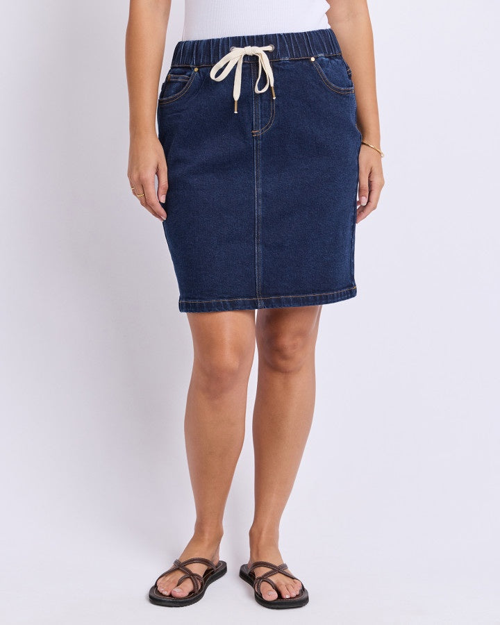 Rio Knee-length Stretch Denim Skirt Indigo