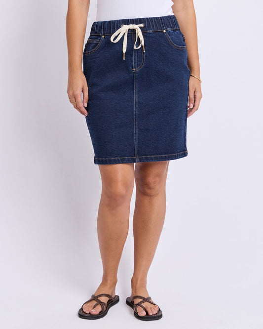 Rio Knee-length Stretch Denim Skirt Indigo