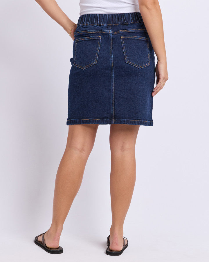 Rio Knee-length Stretch Denim Skirt Indigo
