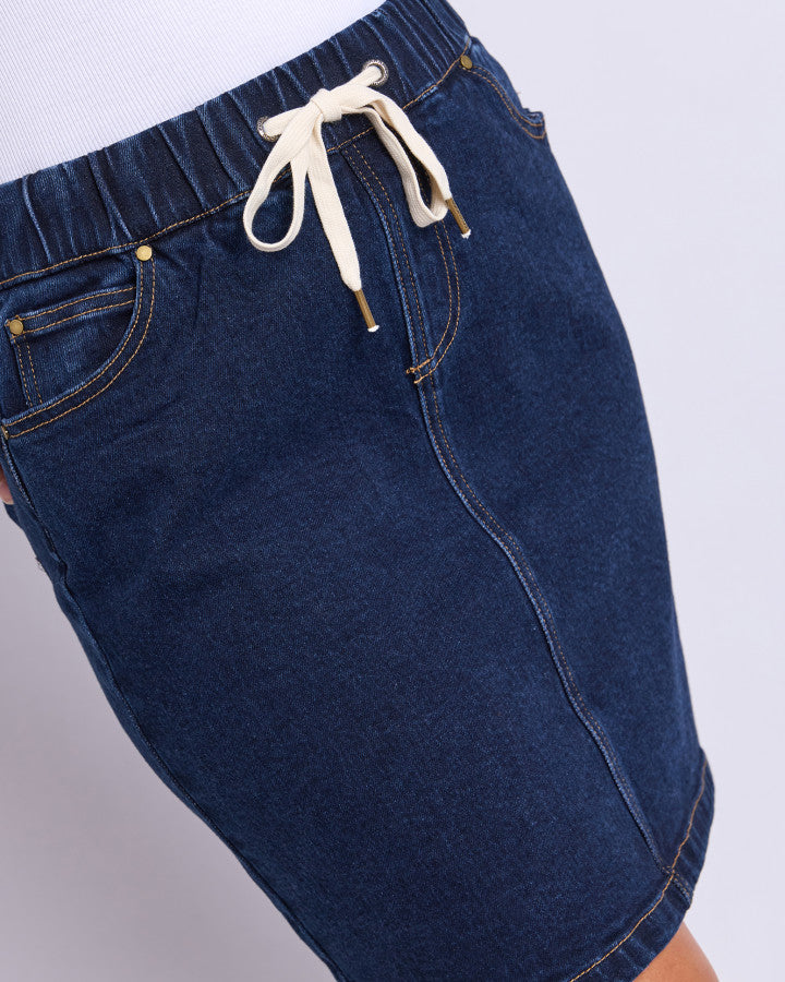 Rio Knee-length Stretch Denim Skirt Indigo