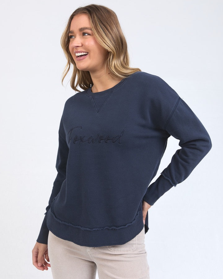 Foxwood Women's Navy Cotton Signature Crew Sweatshirt | Gretel Lane