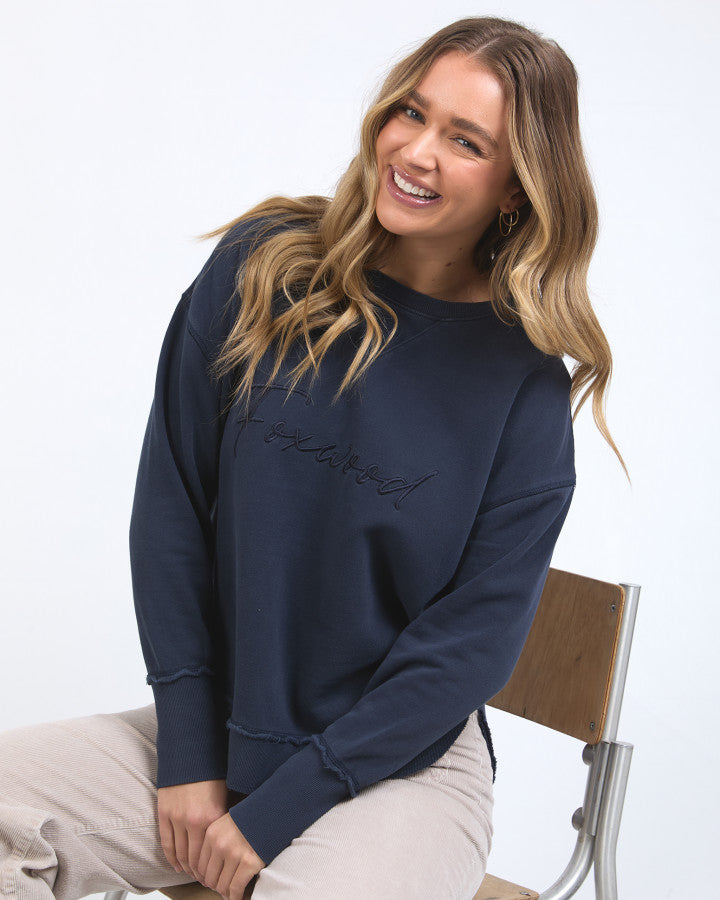 Foxwood Women's Navy Cotton Signature Crew Sweatshirt | Gretel Lane