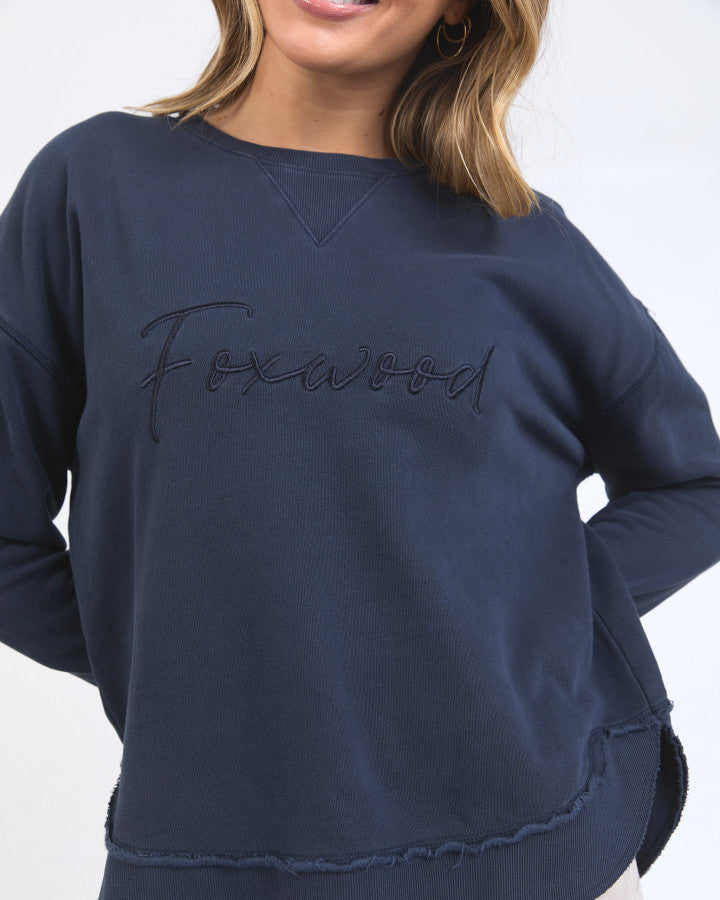 Foxwood Women's Navy Cotton Signature Crew Sweatshirt | Gretel Lane
