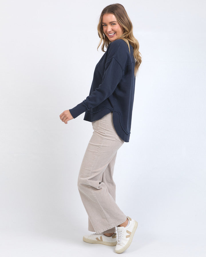 Foxwood Women's Navy Cotton Signature Crew Sweatshirt | Gretel Lane