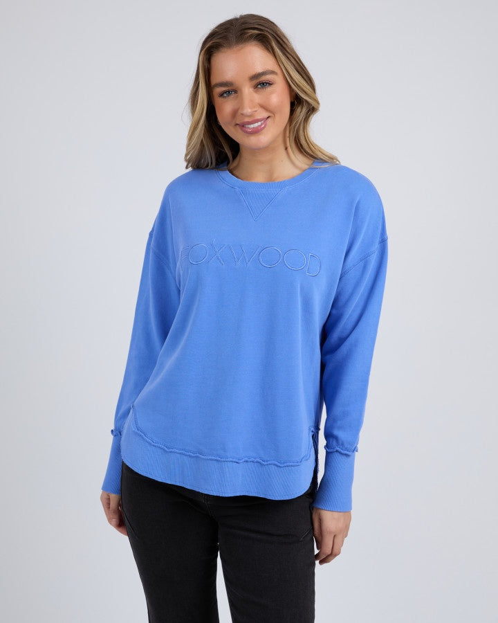FOXWOOD Women's Blue Cotton Simplified Crew Jumper | Gretel Lane
