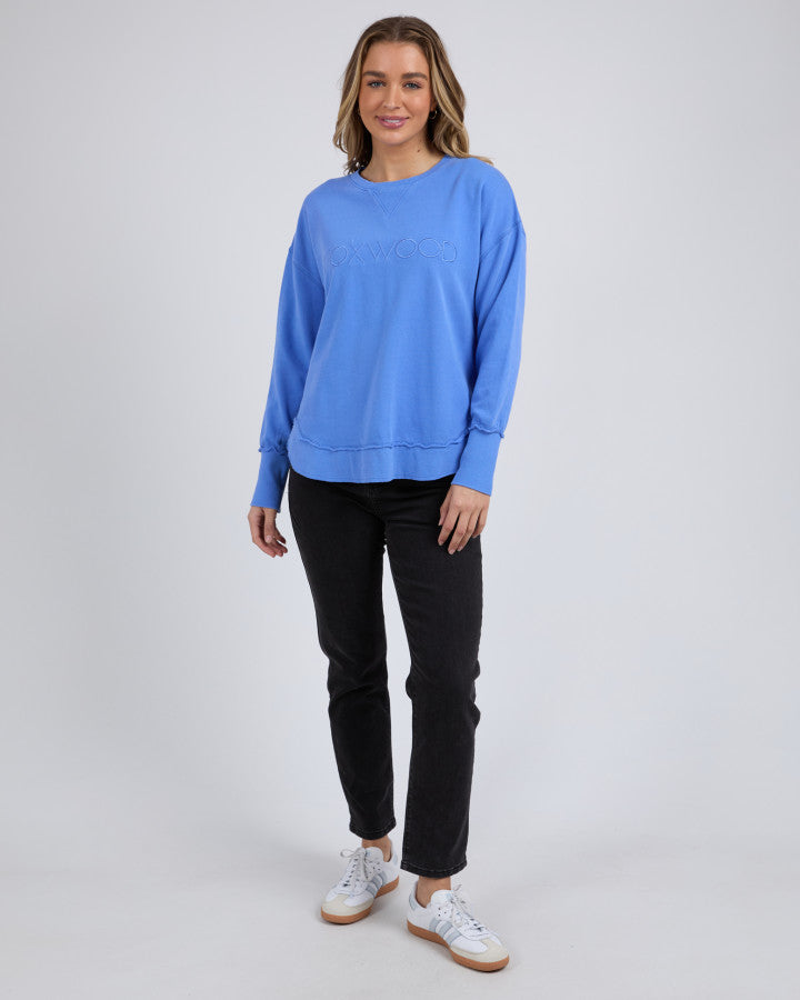 FOXWOOD Women's Blue Cotton Simplified Crew Jumper | Gretel Lane