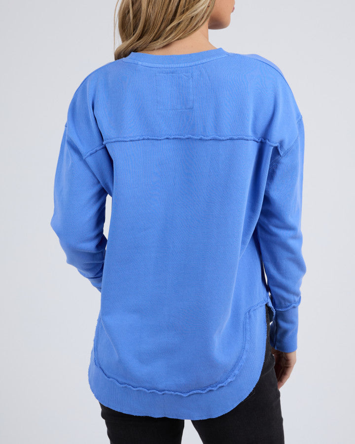 FOXWOOD Women's Blue Cotton Simplified Crew Jumper | Gretel Lane