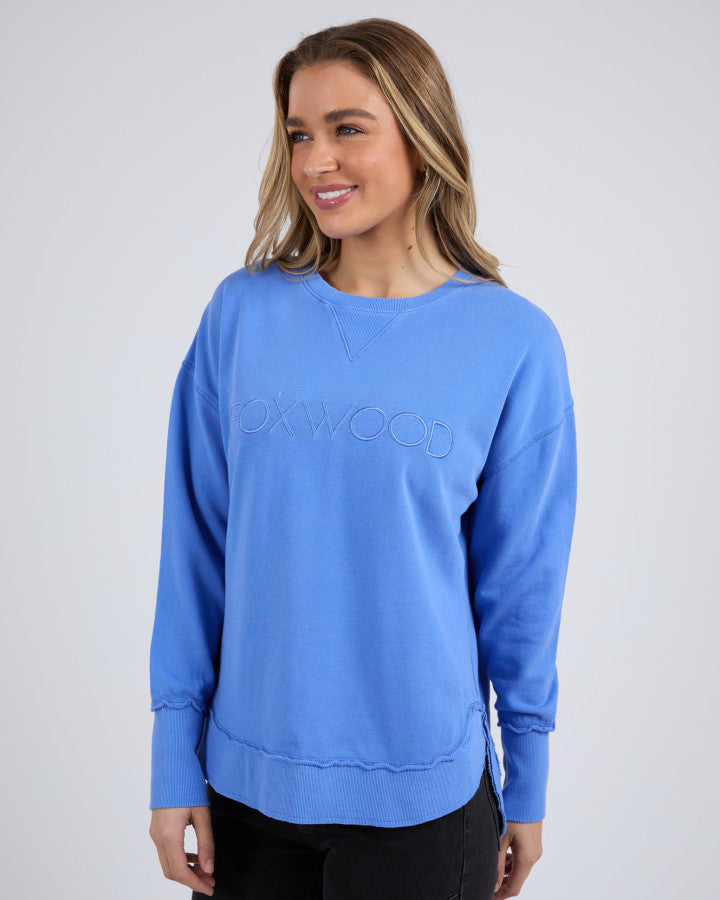 FOXWOOD Women's Blue Cotton Simplified Crew Jumper | Gretel Lane