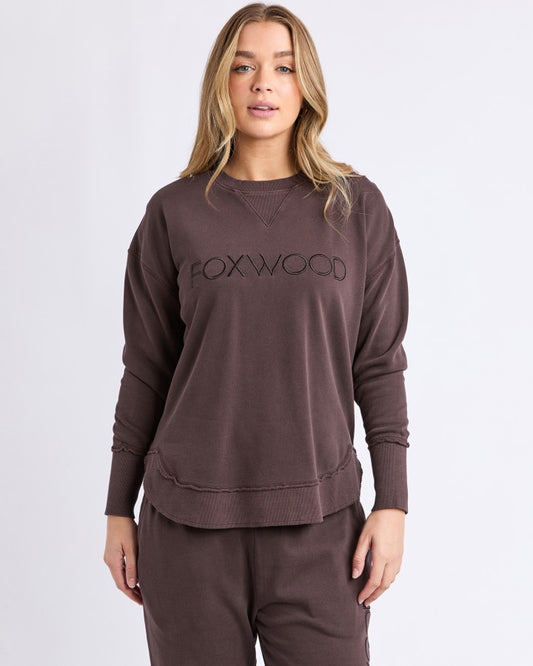 Foxwood Simplified Cotton Crew Sweatshirt in Coffee | Women's Clothing | Gretel Lane
