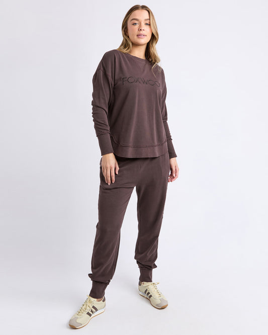 Foxwood Simplified Cotton Crew Sweatshirt in Coffee | Women's Clothing | Gretel Lane
