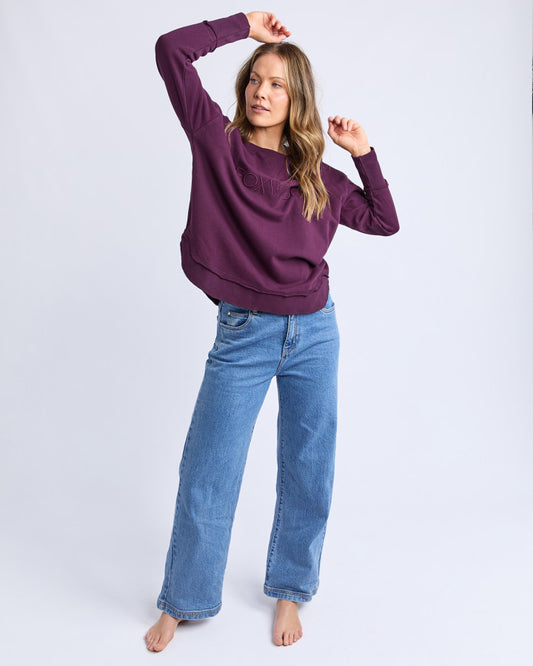 FOXWOOD Women's Purple Cotton Simplified Crew Jumper | Gretel Lane