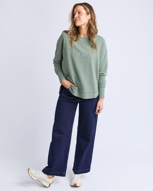 Foxwood Simplified Crew Sage Green Jumper | Gretel Lane