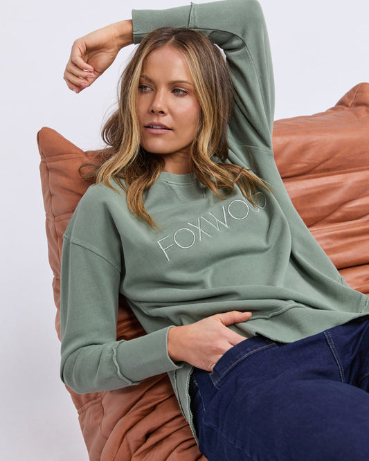 Foxwood Simplified Crew Sage Green Jumper | Gretel Lane