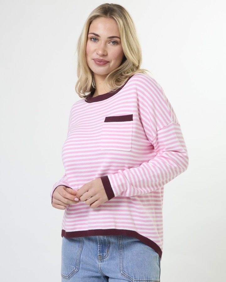 Stella + Gemma Street Pocket Knit Jumper in Strawberry Sangria Stripe | Women's Clothing | Gretel Lane