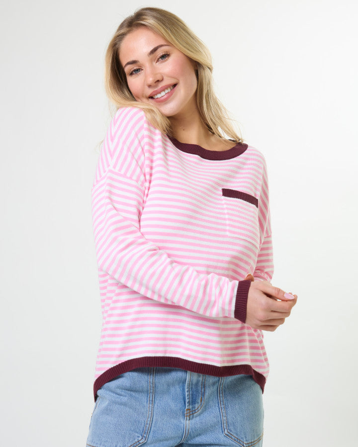 Stella + Gemma Street Pocket Knit Jumper in Strawberry Sangria Stripe | Women's Clothing | Gretel Lane