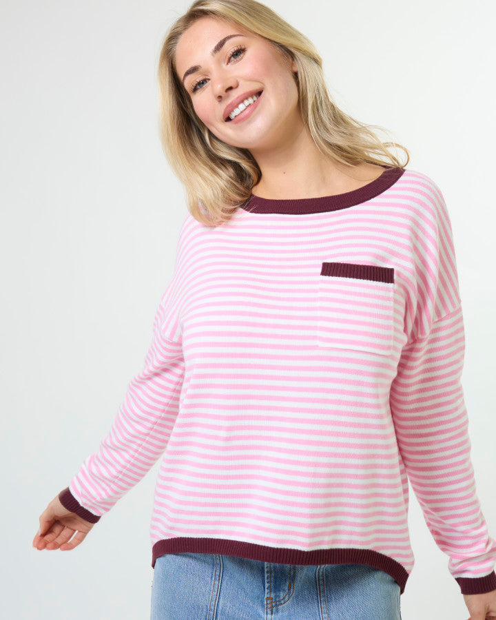 Stella + Gemma Street Pocket Knit Jumper in Strawberry Sangria Stripe | Women's Clothing | Gretel Lane