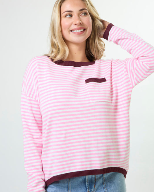 Stella + Gemma Street Pocket Knit Jumper in Strawberry Sangria Stripe | Women's Clothing | Gretel Lane