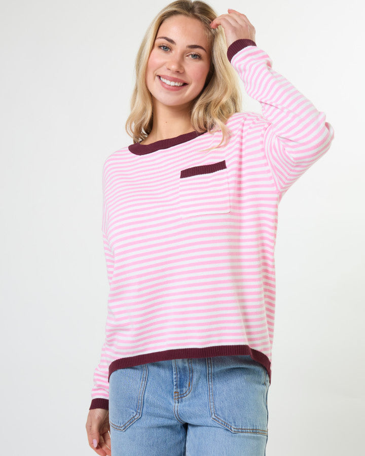 Stella + Gemma Street Pocket Knit Jumper in Strawberry Sangria Stripe | Women's Clothing | Gretel Lane
