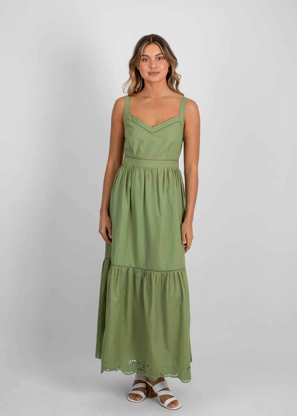 Alessia Embroidered Maxi Dress (Pistachio)