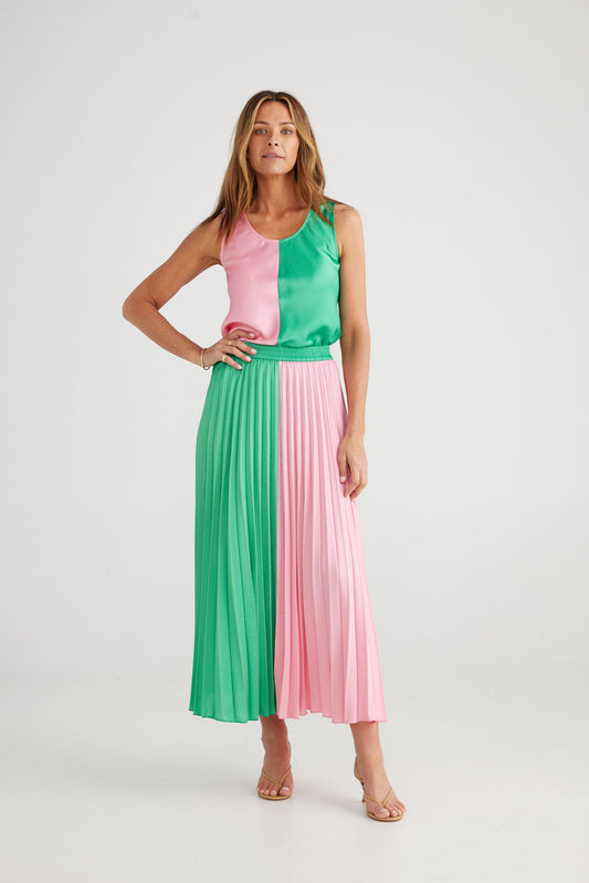 Alias Pleated Skirt - Two Tone (Green + Pink)