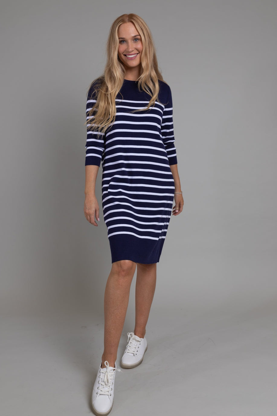 Bianca Knitted Dress (Navy/White Stripes)