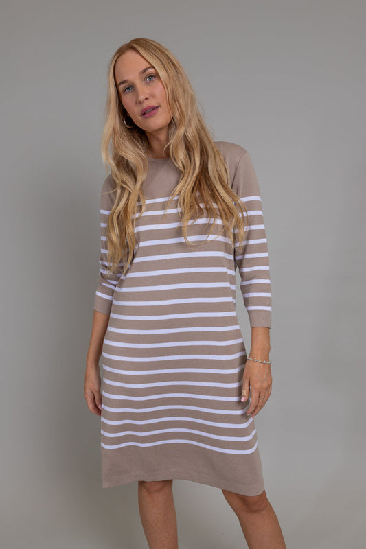 Bianca Knitted Dress (Latte/White Stripes)