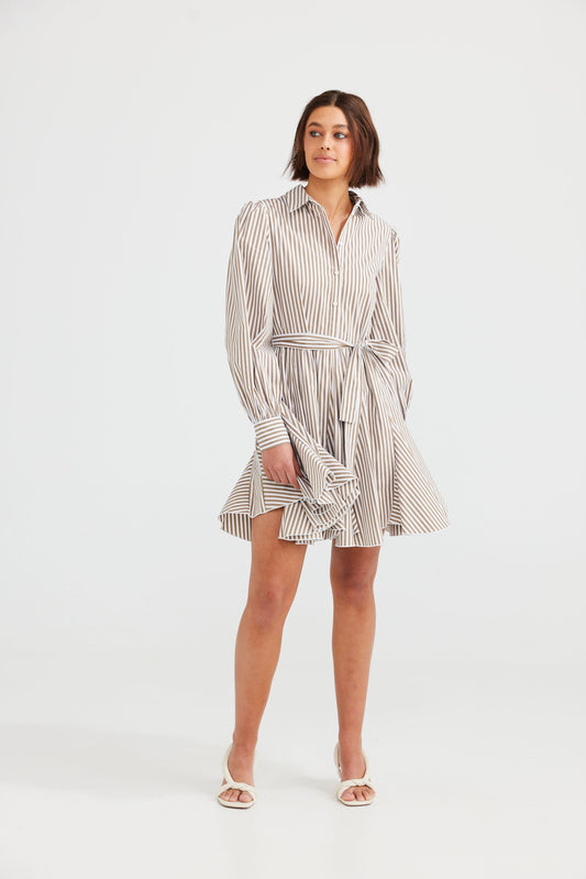 Clementine Dress (Taupe Stripe)