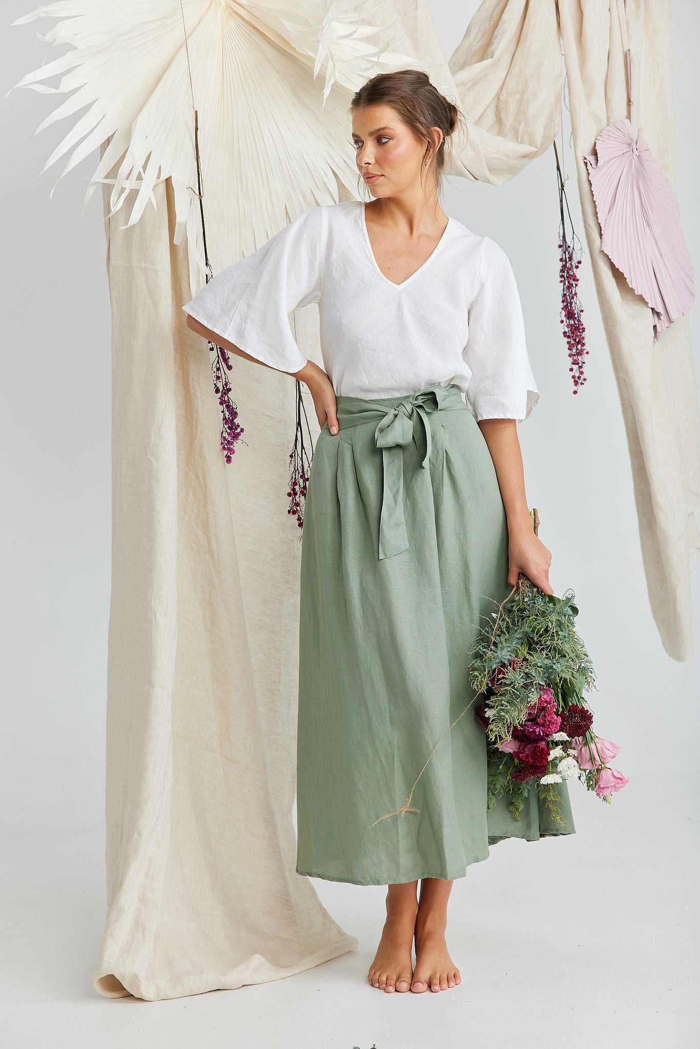 Coco Skirt (Sage Linen Viscose)