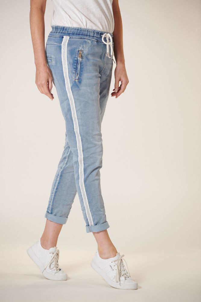 Denim Jogger w/ Silver Trim (Light Wash)