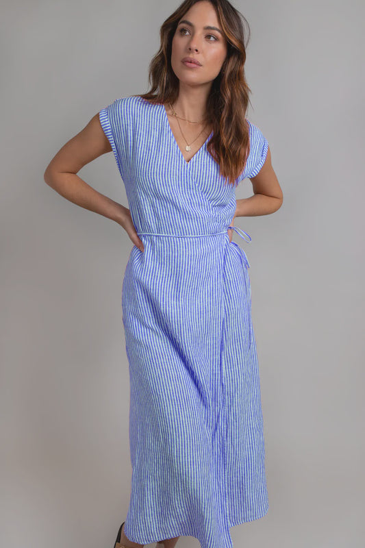 Felicity Wrap Dress (Electric Blue Stripe)