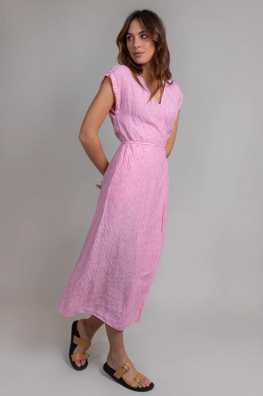 Felicity Wrap Dress (Raspberry Stripe)