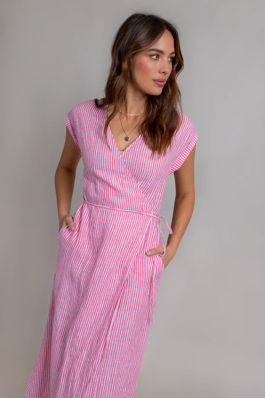 Felicity Wrap Dress (Raspberry Stripe)