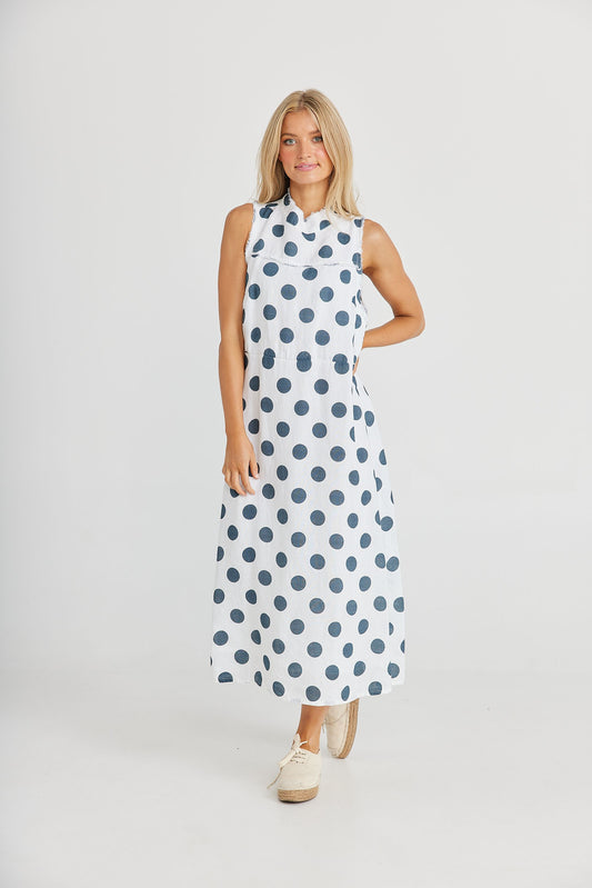 Helaina Dress (Slate Dot Linen)