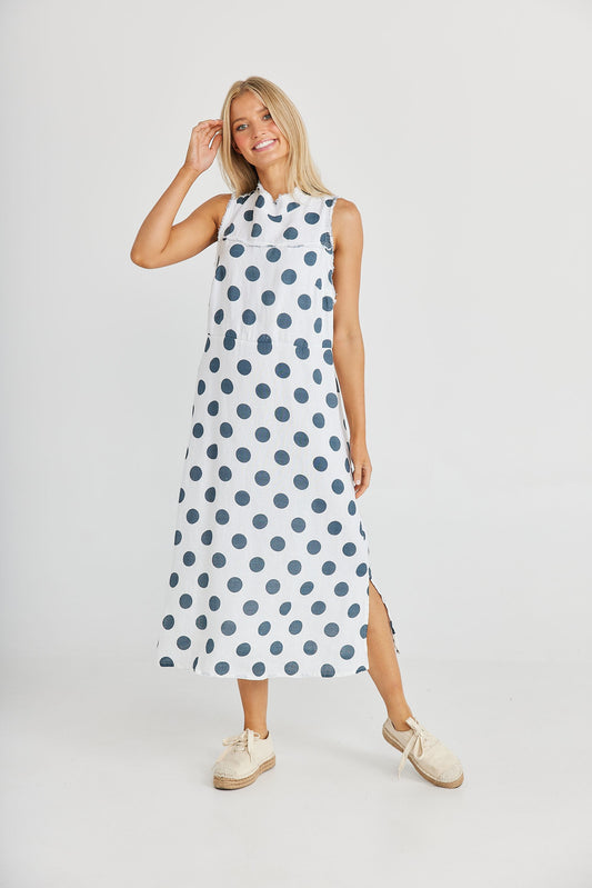 Helaina Dress (Slate Dot Linen)