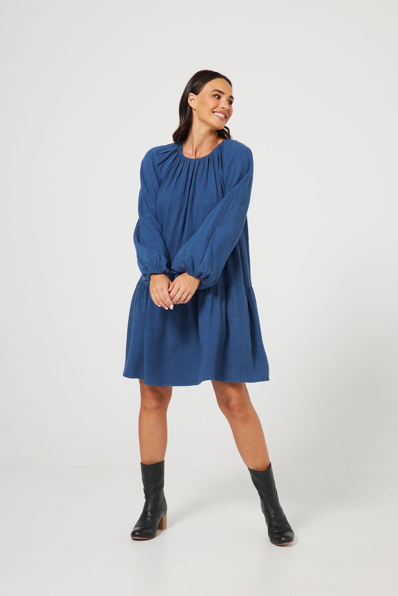 In Motion Dress (Steel Blue Linen Viscose)