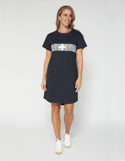 Mollie Dress (White/Black Floral Band)