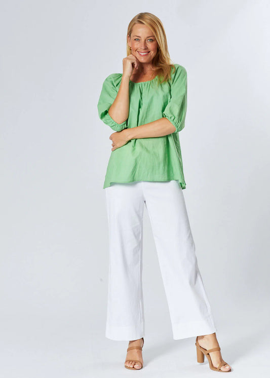 Pippa Puff Sleeve Linen Top (Peppermint)