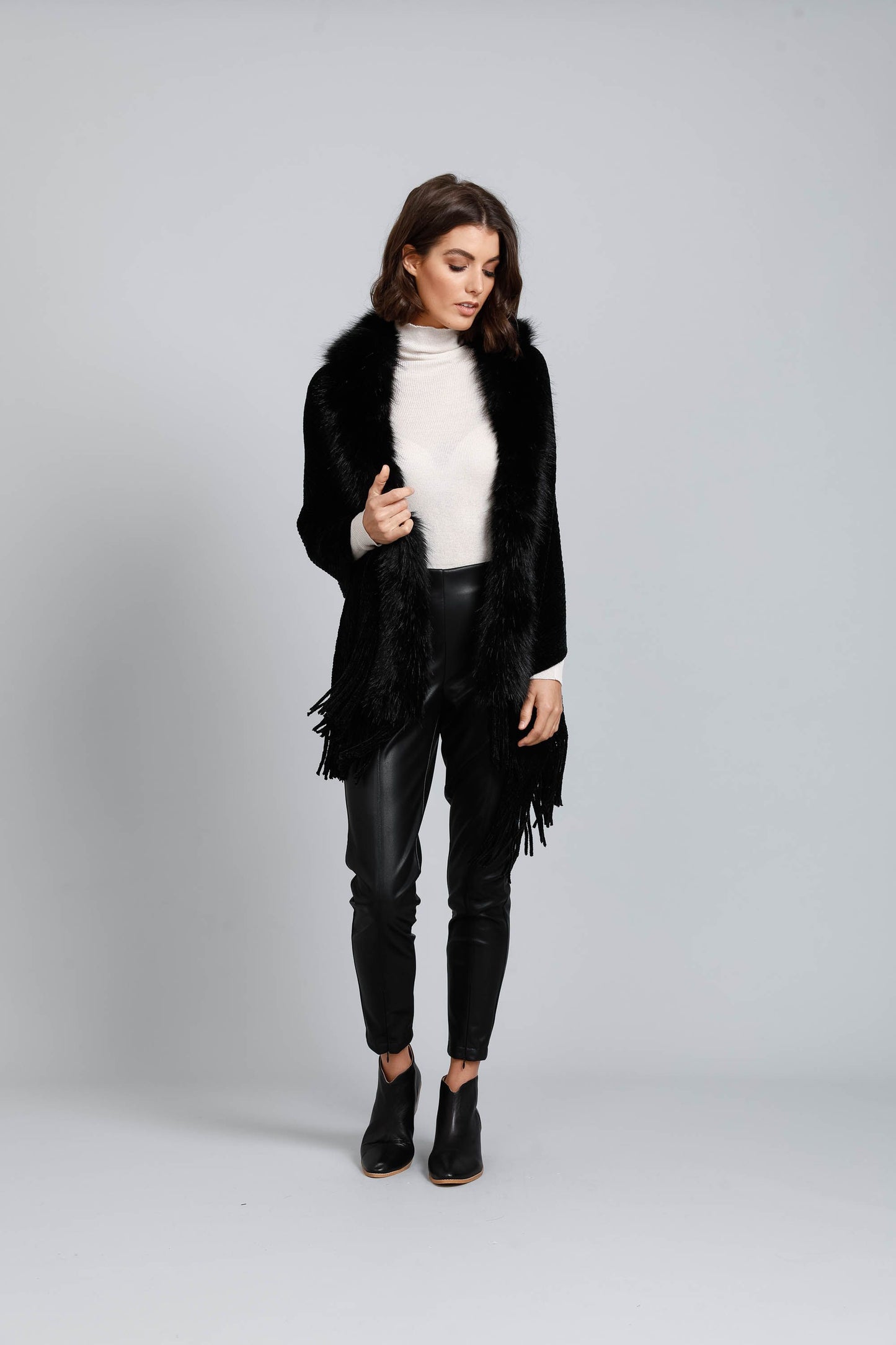 Reece Faux Fur Trim Wrap (Black)