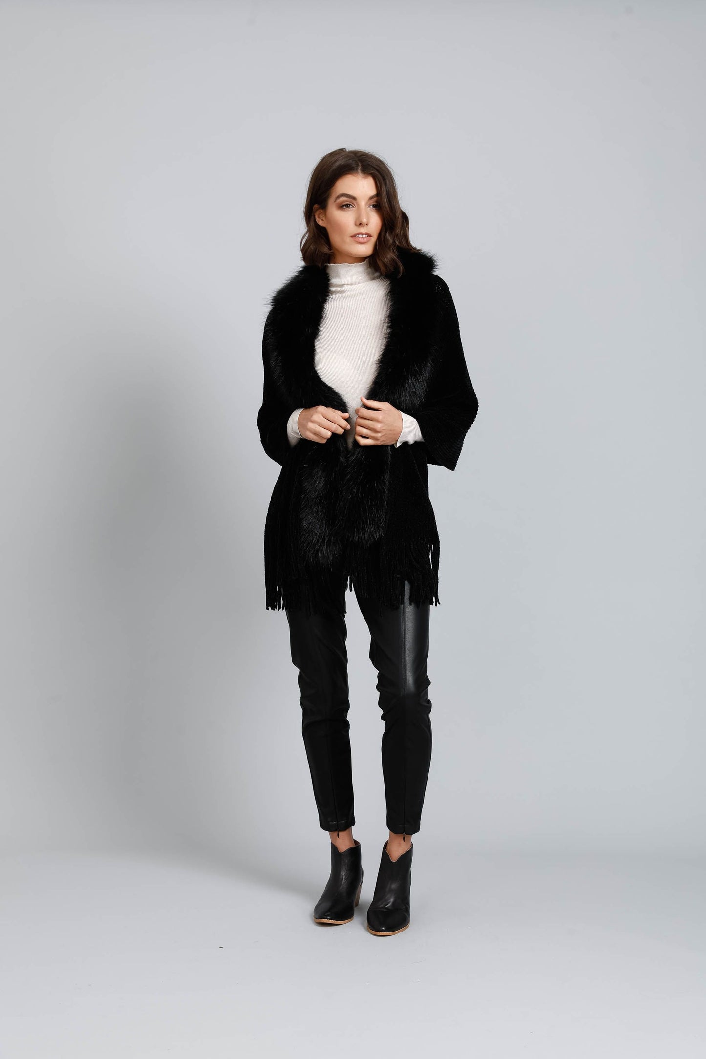 Reece Faux Fur Trim Wrap (Black)