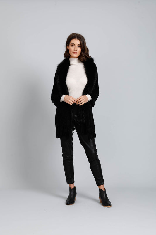 Reece Faux Fur Trim Wrap (Black)