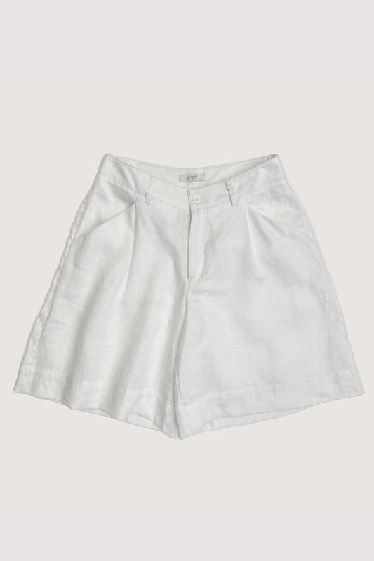 Tailored Linen Shorts (White)